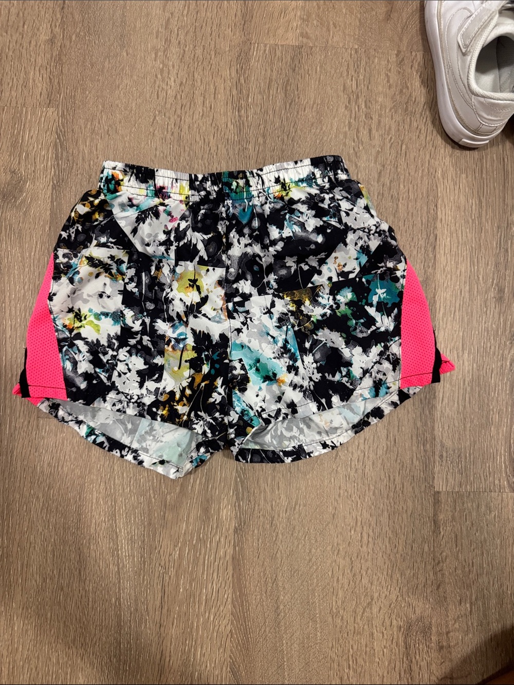 Floral Print Running Shorts with Pink Side Panels